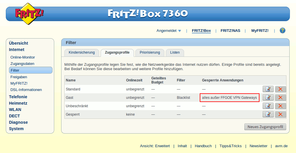 Freifunk Router am Gastzugang einer Fritzbox Freifunk Göttingen
